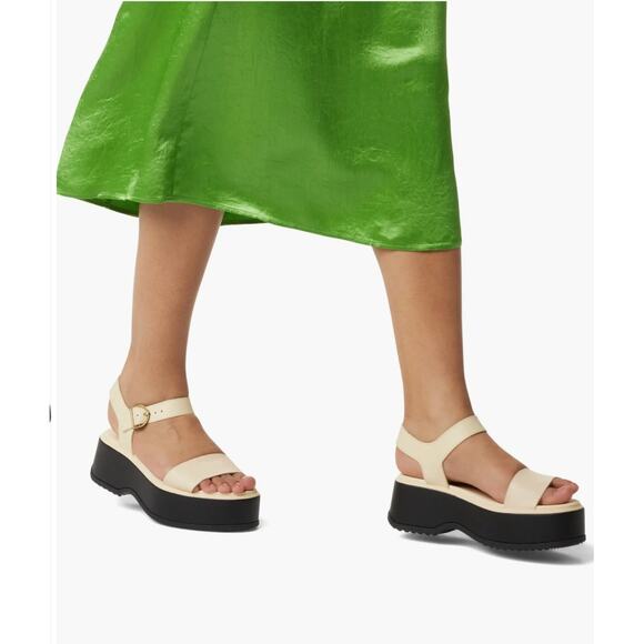 Sorel Dayspring Platform Sandals Size 10.5 Honey White Black Leather Ankle Strap - Picture 2 of 3